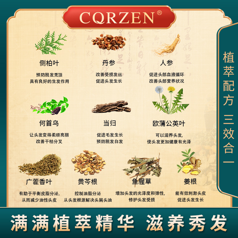 CQRZEN Ginger Anti-Hair Loss & Hair Growth Shampoo, He Shou Wu Hair Growth & Thickening Serum