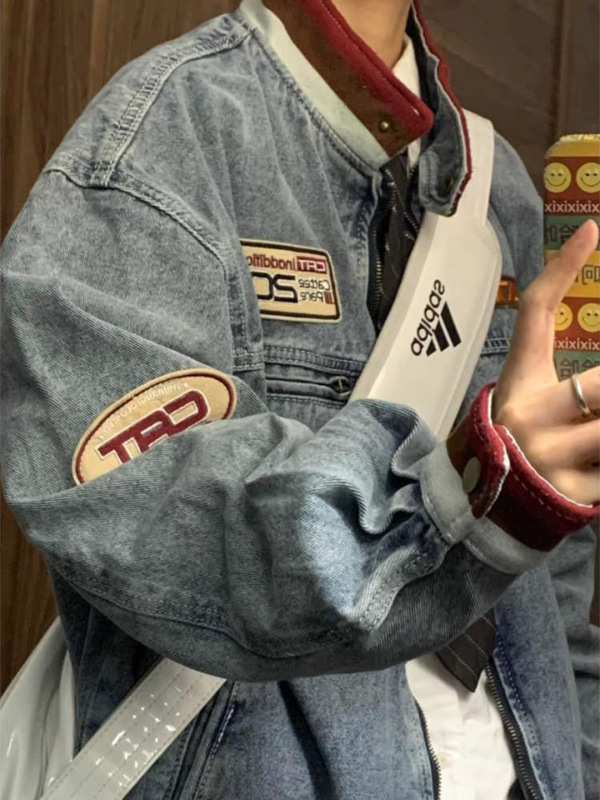 Stand Collar Motorcycle Denim Jacket for Men, Spring and Autumn American Style Trendy Vibe, Cool and Loose-Fitting Versatile Zip-Up Jacket Stand Collar Motorcycle Denim Jacket for Men, Spring and Autumn American Style Trendy Vibe, Cool and Loose-Fitting Versatile Zip-Up Jacket