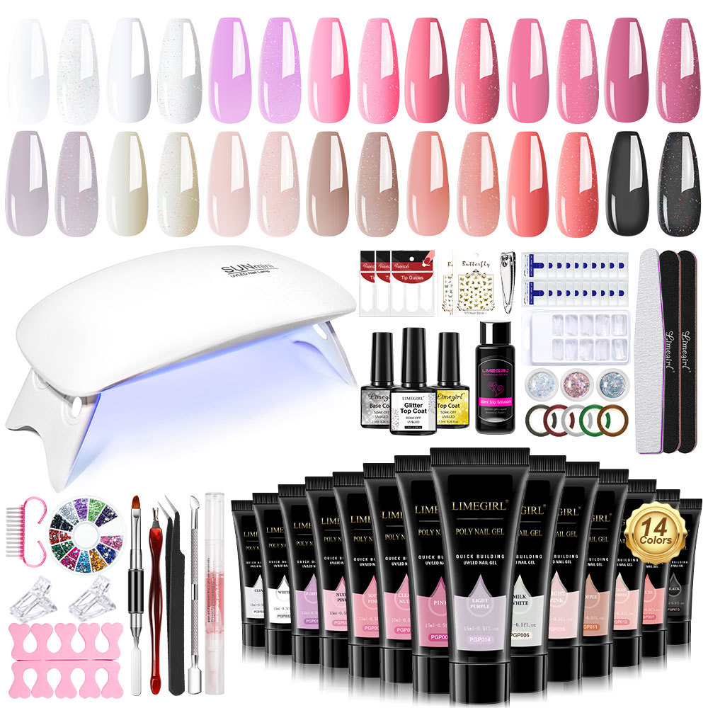 Nuevo transfronterizo 15ml conjunto de pegamento de extensión de uñas sin soporte de papel rápido conjunto de sello de polvo de flash de extensión de cristal