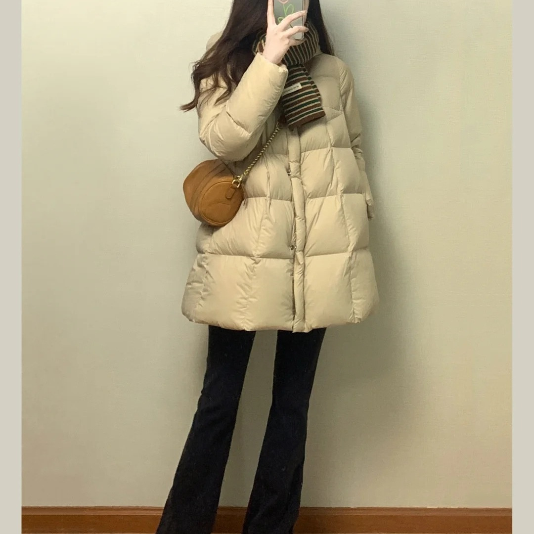 厂家羽绒服女中长款冬2025年新款宽松加厚感显瘦白鸭绒外套