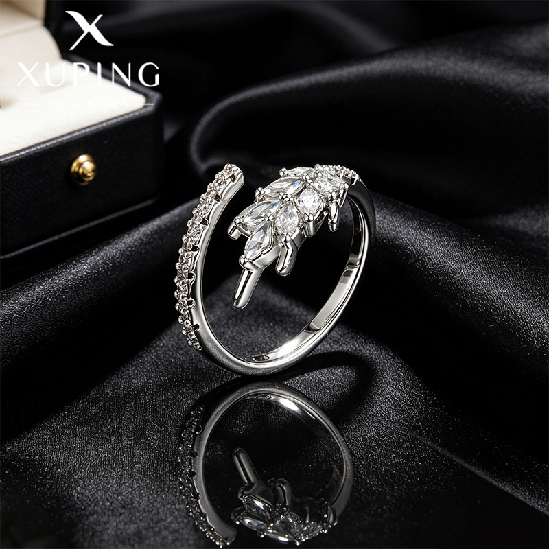 Xuping simple anillo abierto de viento aleación de cobre chapado blanco de trigo moda europea y americana anillo transfronterizo al por mayor mujeres