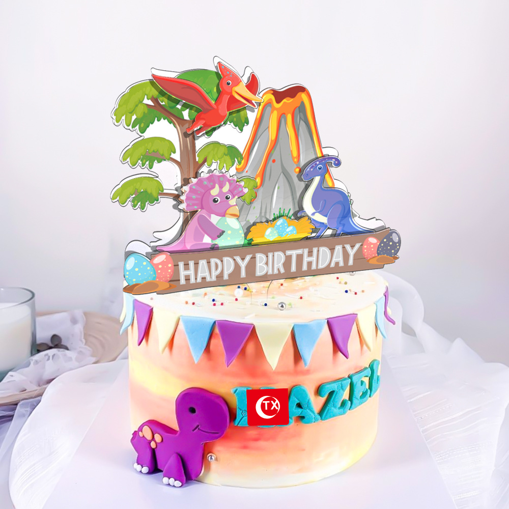 TX跨境小恐龙丛林主题生日派对用品 3D立体手工diy蛋糕装饰批发