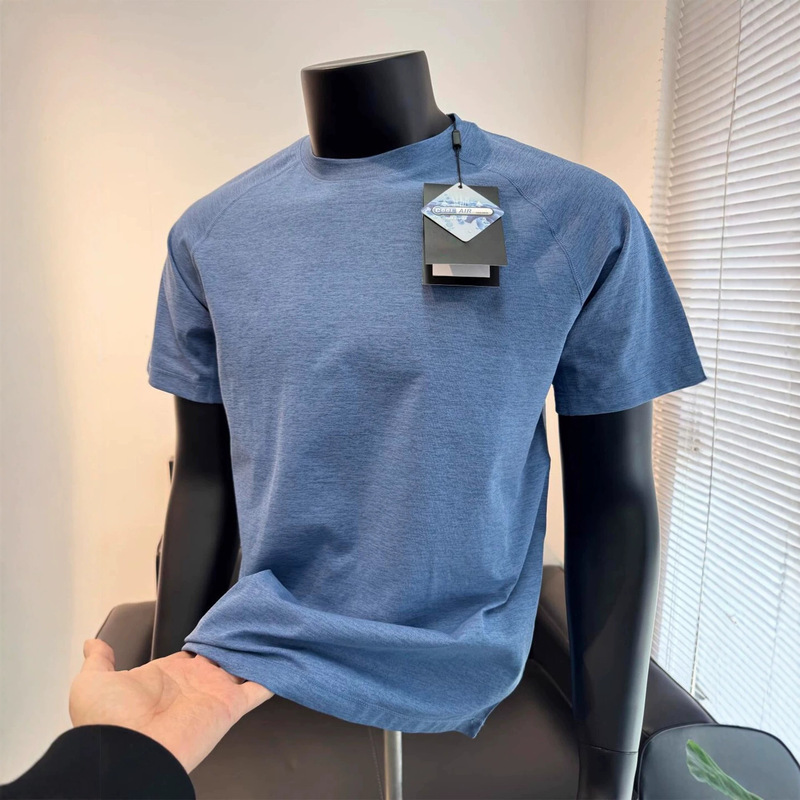 Haze Blue Cool Quick-Dry T-Shirt for Men, Summer Ice Silk Thin Breathable Sports Short-Sleeve Elastic Fitness Half-Sleeve