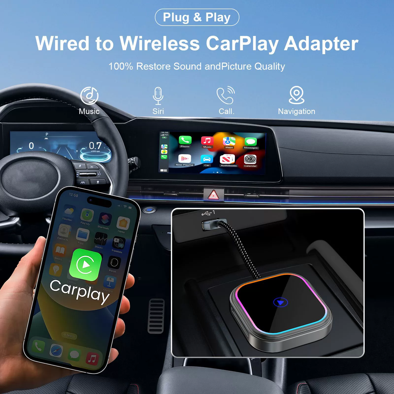 Штрих-код CarPlay коробка проводная передача беспроводная Apple CarPlay Android Auto соединительная коробка для автомобиля