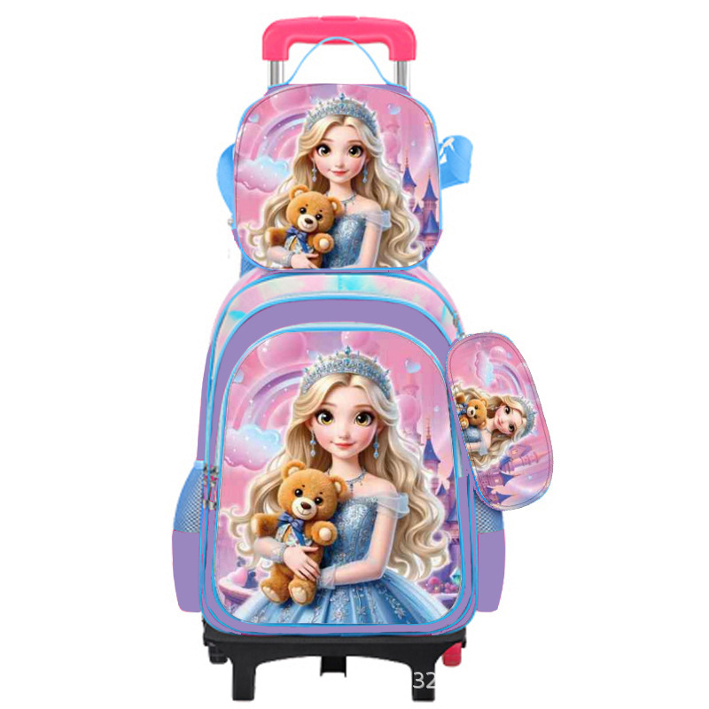 Suministro directo de fábrica, mochila escolar con barra de ruedas para niños, juego de tres piezas, protección de la columna para estudiantes de primaria, reducción de carga, mochila universal de dos ruedas y seis ruedas