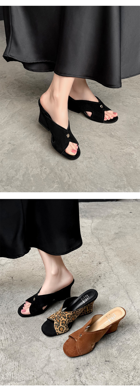Sandal nữ da cừu hở mũi quai chéo gót xuồng 5 cm — màu nâu, Trang chủ, màu đen chi tiết 48