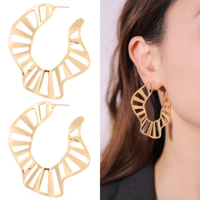  ins wind exaggerated metal grain gold-plated earrings women fashion in Europe and America geometric HOOPS ear ring