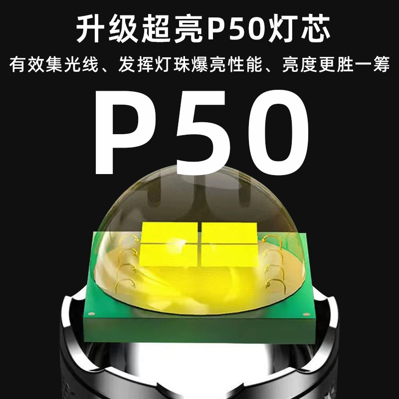 Linterna LED transfronteriza nueva, iluminación exterior de alta luminosidad, linterna multifunción enfocada, recargable, portátil e impermeable, portátil y impermeable