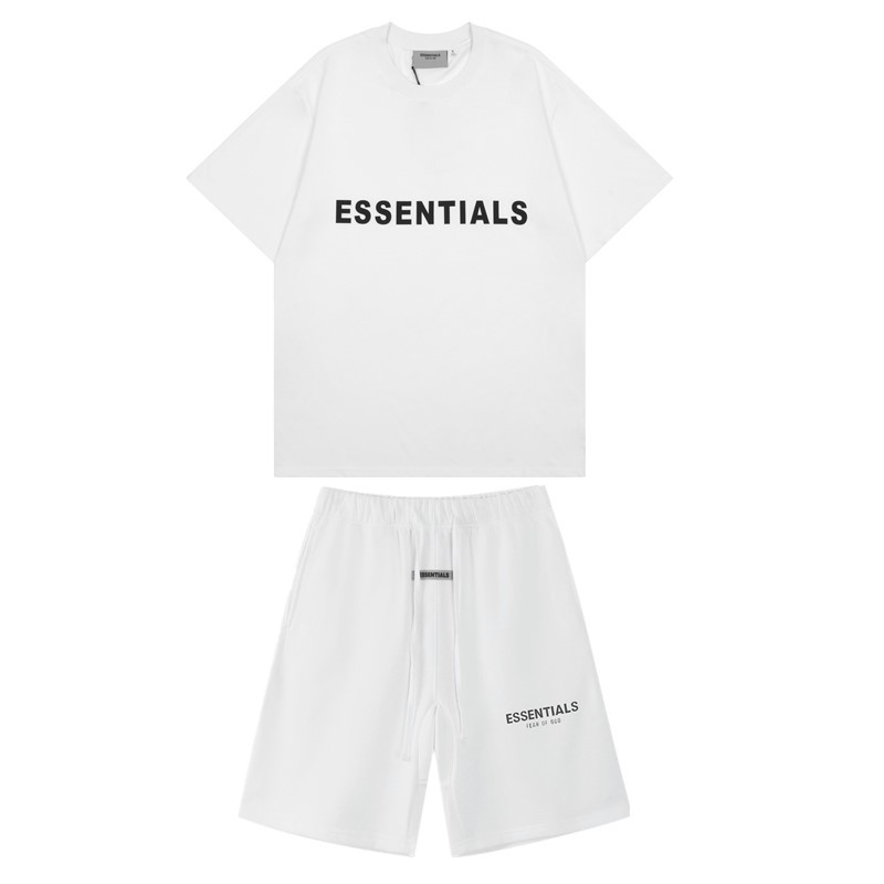 FOG de doble línea ESSENTIALS letras de silicona estéreo flocado de manga corta pantalones cortos deportivos casuales de la calle para hombres y mujeres de moda