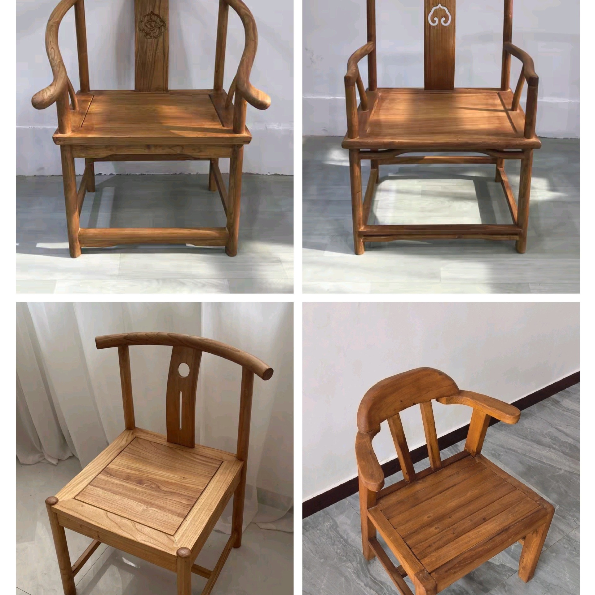 新中式实木椅子家用客厅圈椅茶桌椅组合原木家具禅椅靠背椅方凳