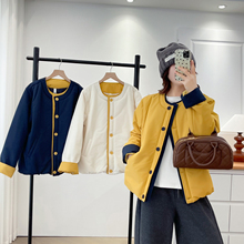 大码棉服女2025新款胖mm200斤时尚撞色拼接收下摆宽松小棉衣外套