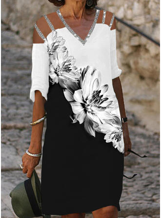 In-Stock New Sequin Cold-Shoulder Straight Dress, Knee-Length Casual Cinched Waist Dress, Color-Blocking Slim Fit