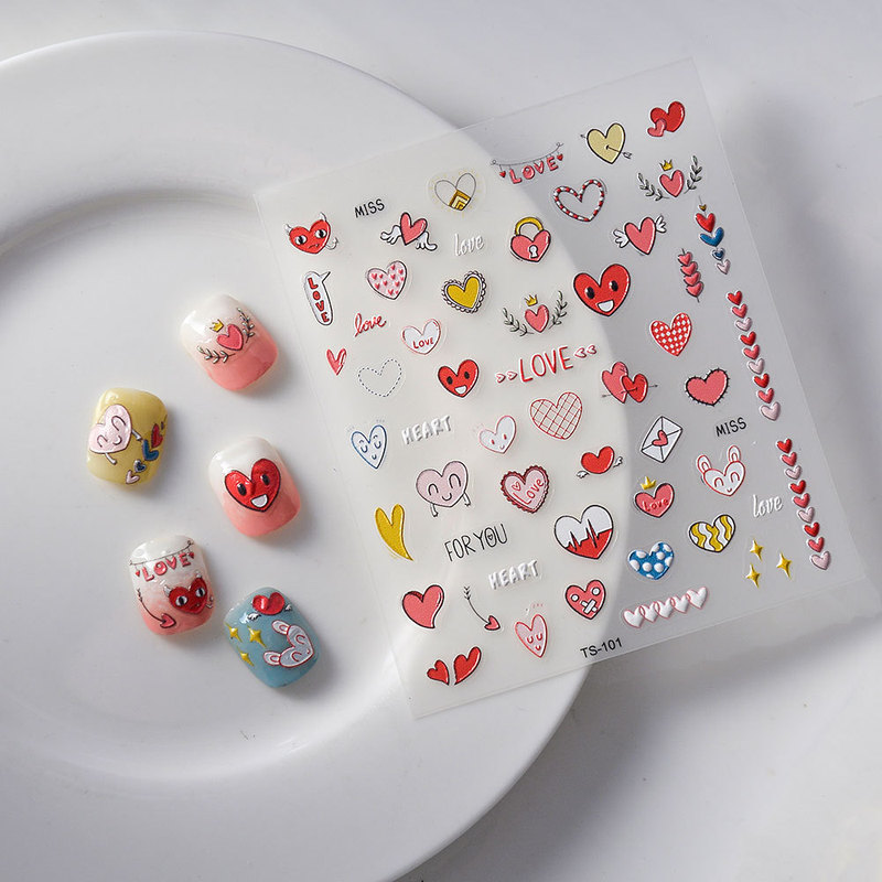 2022 new Japanese and Korean 5D new craft nail art stickers adhesive love small animal cute nail small pattern stickers