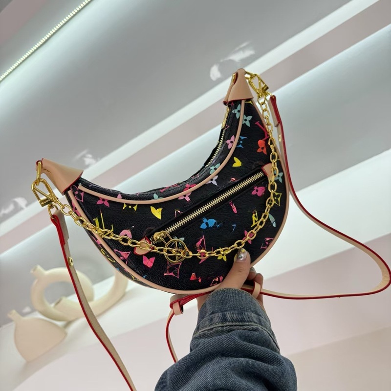 外国貿易ループ三日月バッグプリントチェーンバッグ中古ショルダークロスボディバッグヨーロッパとアメリカのレトロな立体感卸売|undefined