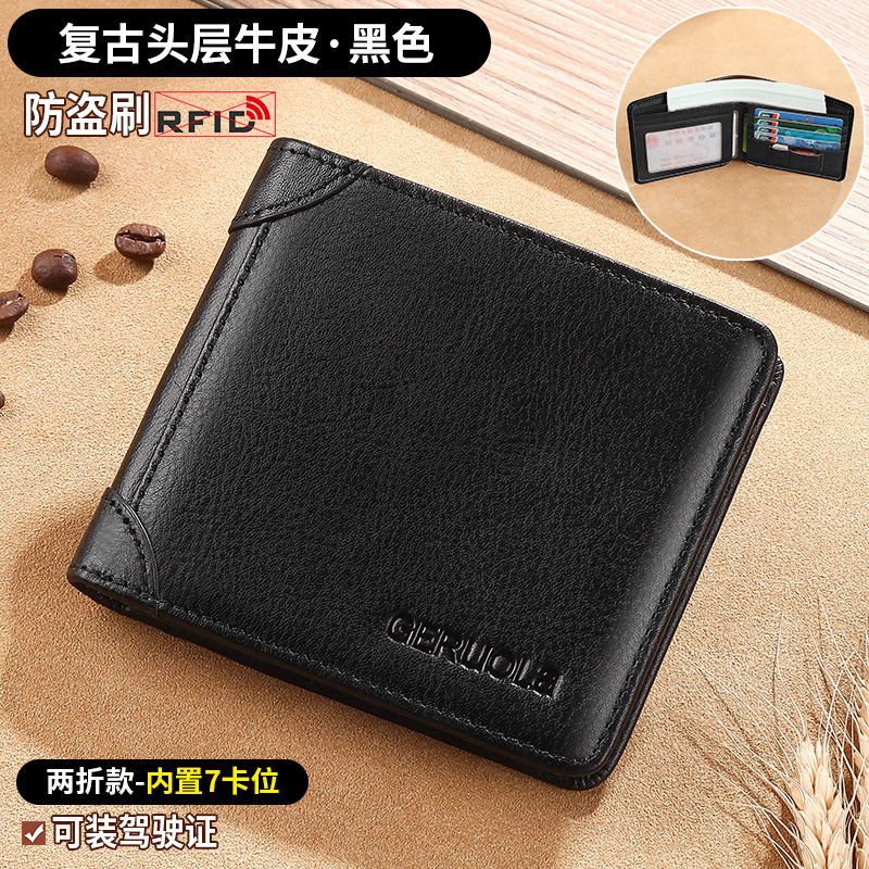 2025 nueva cartera de cuero auténtica para hombres cartera de gran capacidad corta horizontal cartera retro para hombres