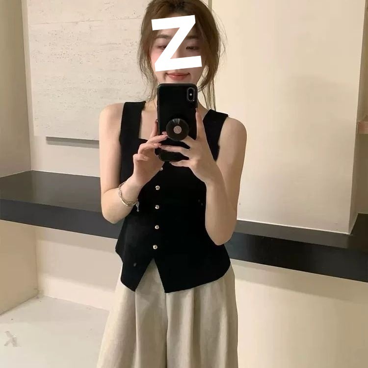 法式小香方领针织马甲2025年夏季设计感小众短款上衣无袖背心气质|undefined