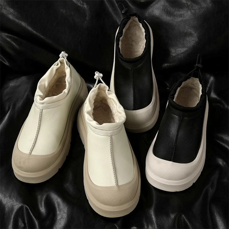 2024 Зима та же матовая кожа и шерсть плюс плюшевые толстые подошвы для мужчин и женщин