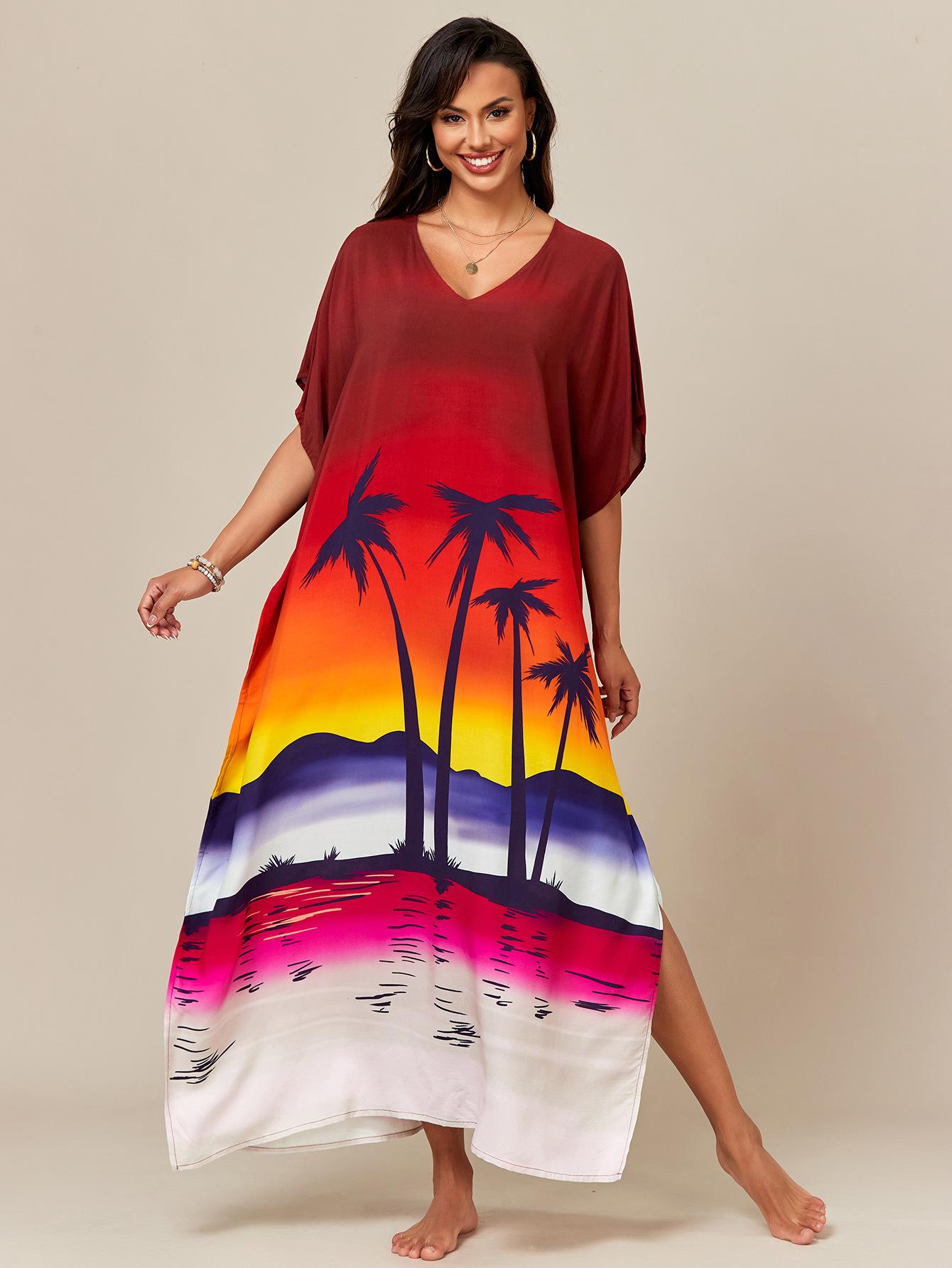 Blusa de playa con estampado de rayón europeo y americano transfronterizo bikini de vacaciones camisa de protección solar traje de baño blusa exterior M14