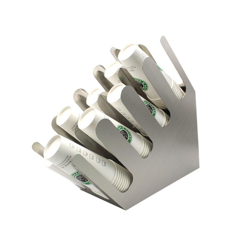 Titular de la taza de papel de ocho rejillas portavasos taza de té de leche estante de almacenamiento té de leche cafetería portavasos de acero inoxidable Barra de almacenamiento de mostrador