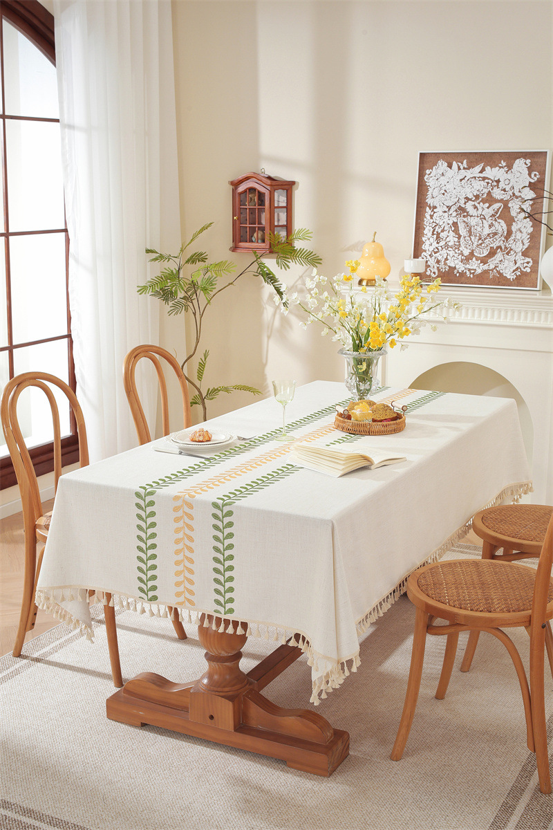 Tovaglia rettangolare da tavolino da caffè con nappe ricamate a foglie e fiori, spedizione diretta dal produttore._voghion.com