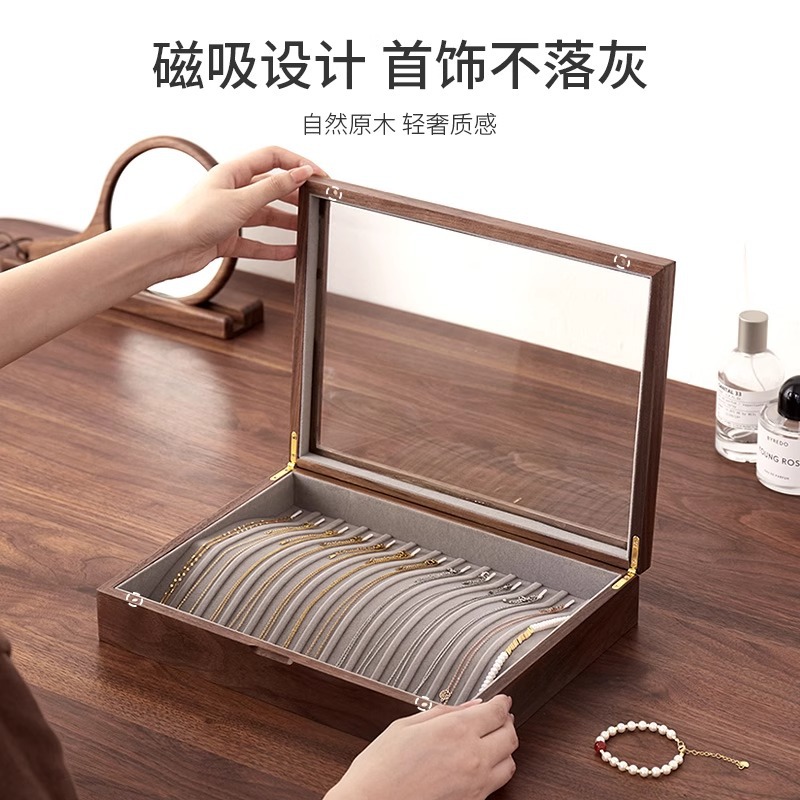 Extra Large Necklace Storage Box Jewelry Box Solid Wood Light Luxury High-End High-End Exquisite Jewelry Storage Box Necklace