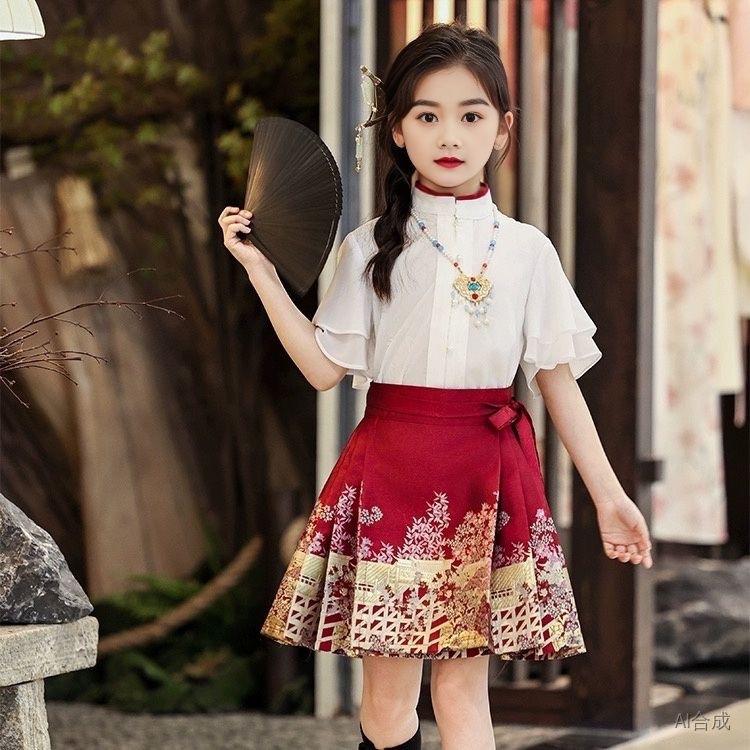 Niños corto vestido de caballo para niñas conjunto 2025 nuevo antiguo estilo de verano antiguo estilo de verano chica delgada