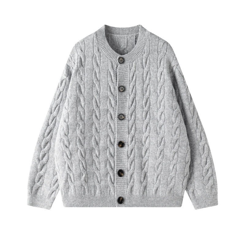 Cardigan de punto para hombres de estación independiente de color sólido simple invierno y otoño de moda chaqueta de cuello redondo suéter de base casual