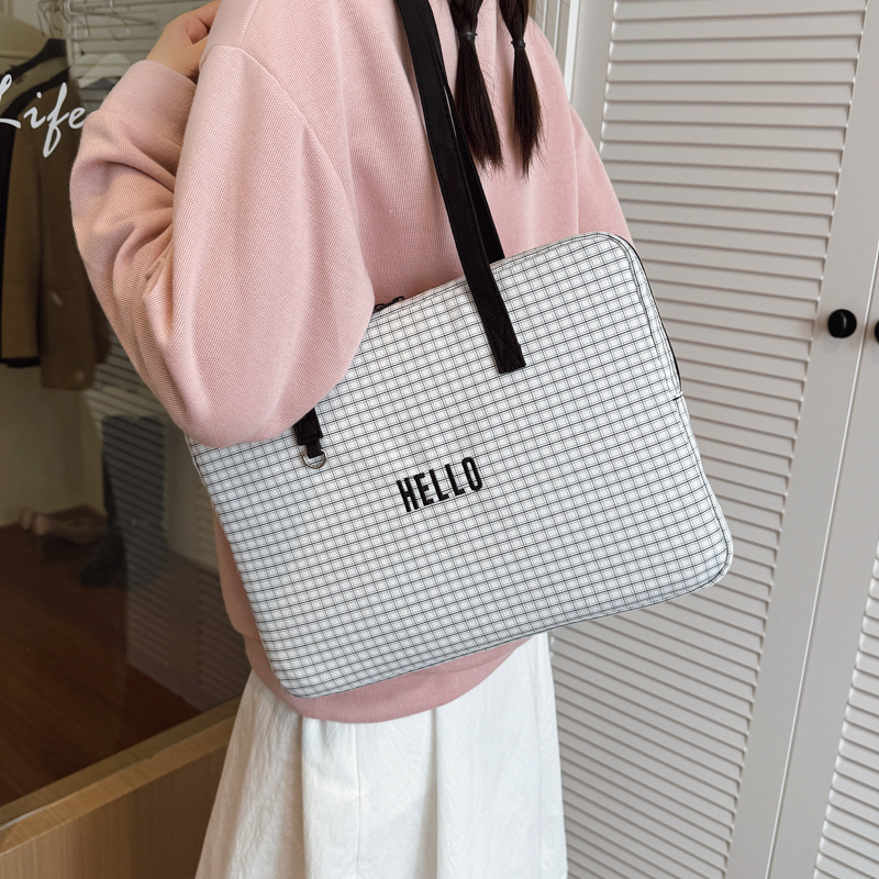 Ins-Style Laptop Bag with Plaid Design, iPad 11inch Tablet Inner Sleeve, 14inch Laptop Bag