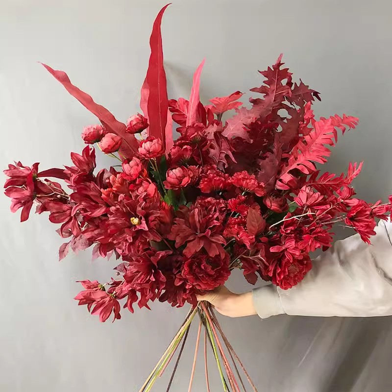 Wedding Red series artificial artificial flower rose hydrangea peony wedding decoration road lead flower row flower background flower material