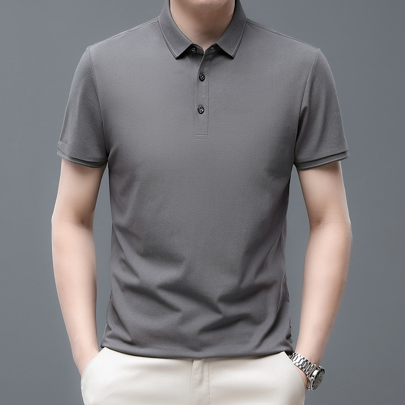 Kenoma 2024 Summer New Clean Edition Silk Cotton Shirt Simple Loose Short Sleeve Men's Polo T-Shirt_voghion.com