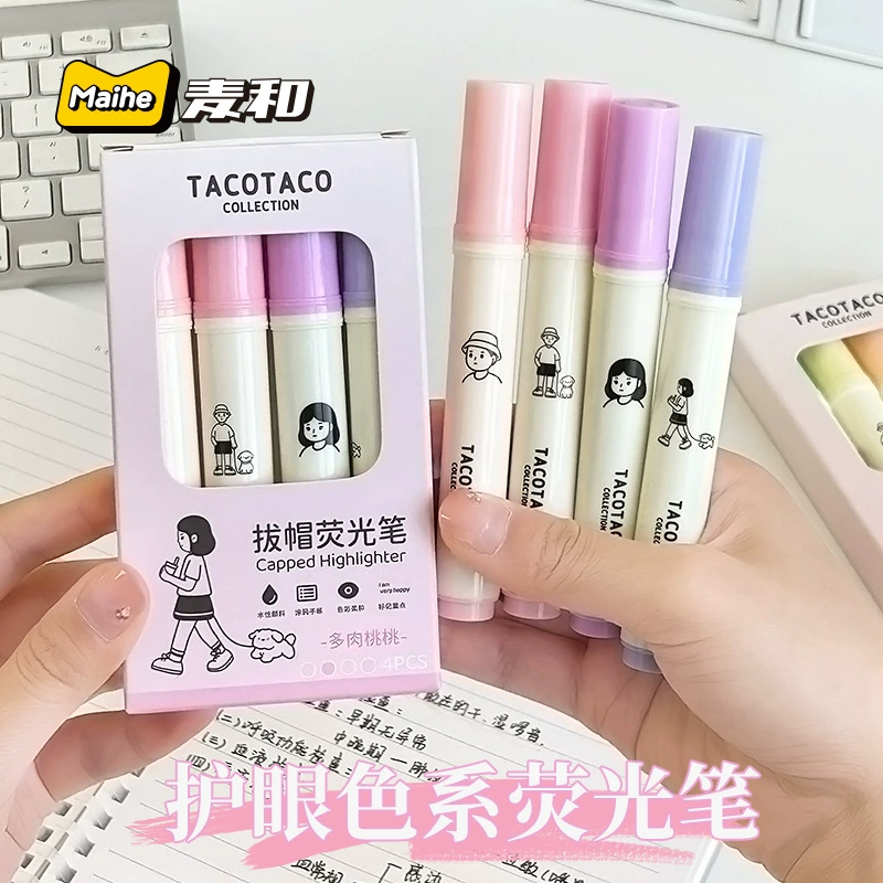 Маркер-цифровик Cap Highlighter TACOTACO студенческие цветные маркеры, 12 пастельных цветов, косой резак-ронтик кончик, чернила, бережные к глазам