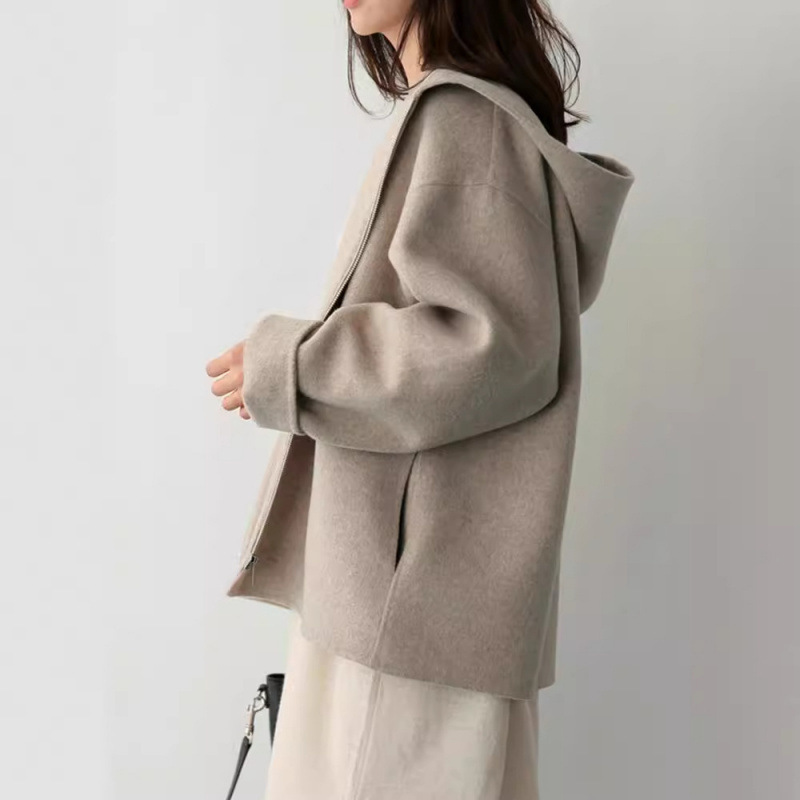Hooded Woolen Coat for Women, Short Style, 2025 Autumn and Winter New Model, Loose Fit, Solid Color, Petite Casual Woolen Coat Hooded Woolen Coat for Women, Short Style, 2025 Autumn and Winter New Model, Loose Fit, Solid Color, Petite Casual Woolen Coat