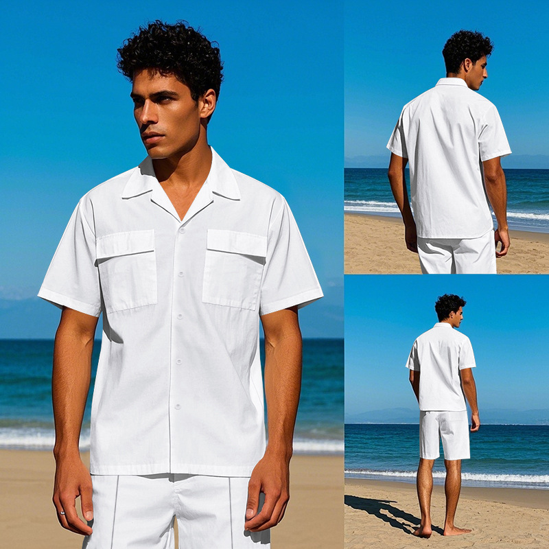 Men's Clothing Men's Light Luxury Casual Hawaiian Short Sleeved Shirt Shorts Set Summer Thin Workwear Loose Fit_viptrois.com