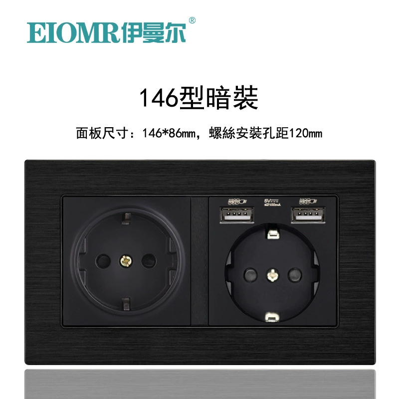 Dual European socket panel 16A, dual USB charging, multiple finishes (German/French, glass/metal)