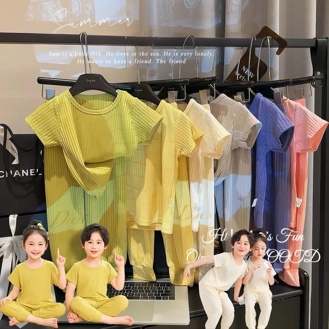 New Boys and Girls Home Clothes suit Korean Casual Children's Wear Baby Solid Color suit Children's Pajamas Home Clothes