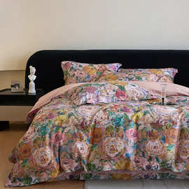 美式120支匹马棉刺绣四件套全棉纯棉数码印花长绒棉床上用品批发