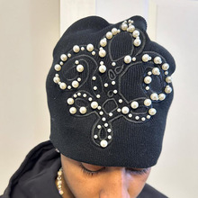 休闲复古刺绣珠珠装饰套头帽街头潮流配饰男女同款帽子
