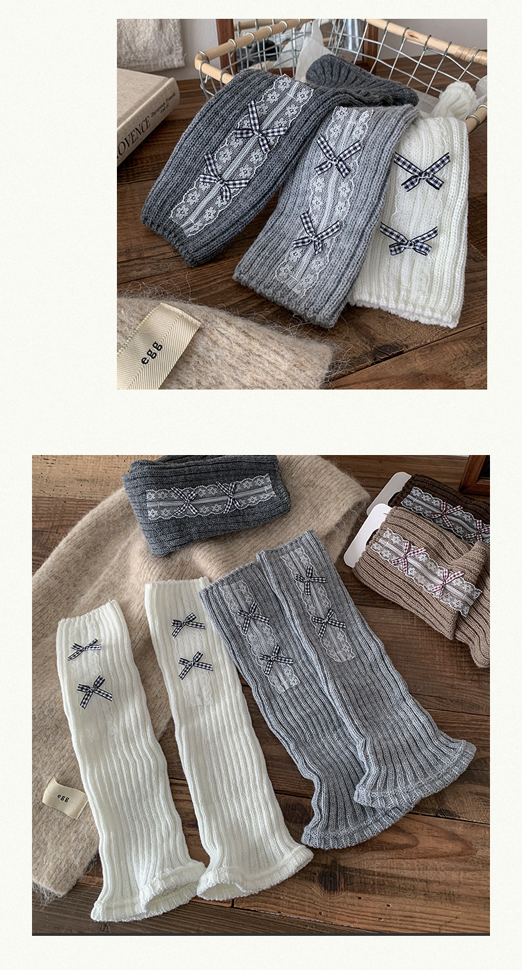 Scaldamuscoli Bootshang Calzini di cotone per donna Stile balletto Calzini di lana lavorati a maglia con fiocco Coprigambe bianchi per polpacci Lolita autunnali e invernali_voghion.com