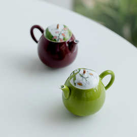 余器后闲豆青釉纯手绘兰花潘壶茶壶单个家用陶瓷小号泡茶器功夫茶