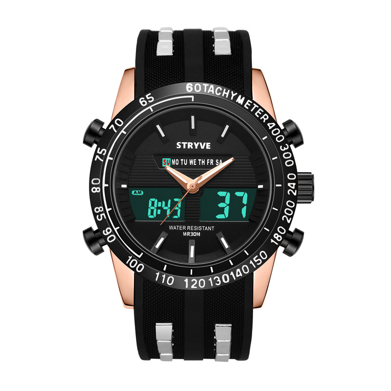 Reloj deportivo STRYVE para hombres, alarma de luz nocturna electrónica, dos relojes de pulsera creativos, una generación 8005.