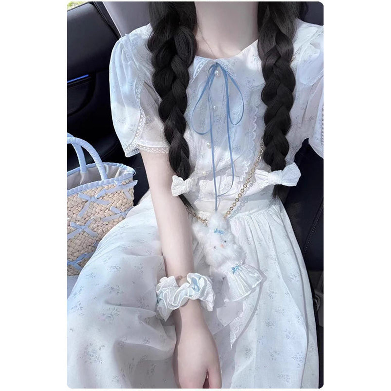 甘い花柄ドレス女性のための 2025 夏の新しい小さなリボンミッドレングススカート|undefined