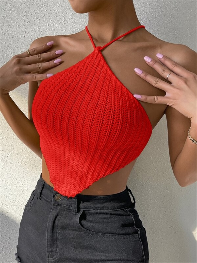 105g Weight Polyester Fabric Type Short Top Length Crop Top Tops Type Holiday, Bar Occasion Halter Neck Neckline Slim Fit Type Solid Color Pattern Summer Season Women's Gender Sexy, Streetwear Style Wholesale Women's Sexy Streetwear Solid Color Tank Tops 7
