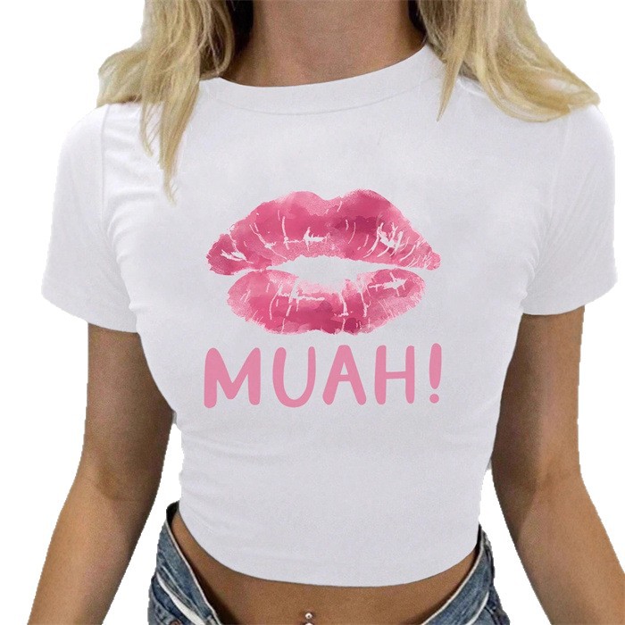 Summer Women's Casual Short Sleeve T-Shirt Crew Neck Printed Top Fashion Trendy European American Style Hot Selling 2025_ecoleips.com
