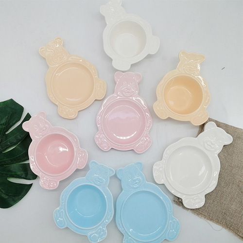 Ceramic Pet Dog Bowl Cat Bowl Teddy Bear Rabbit Tray Dog Food Bowl Cat and Dog Supplies