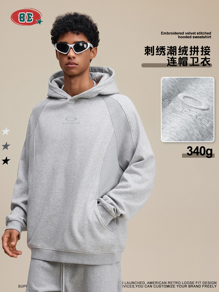 BE ropa de hombre otoño / invierno 2025 marca de moda americana bordada de terciopelo de moda empalmado chaqueta con sombrero suelta casual camisa con sombrero de manga larga para hombre image 4