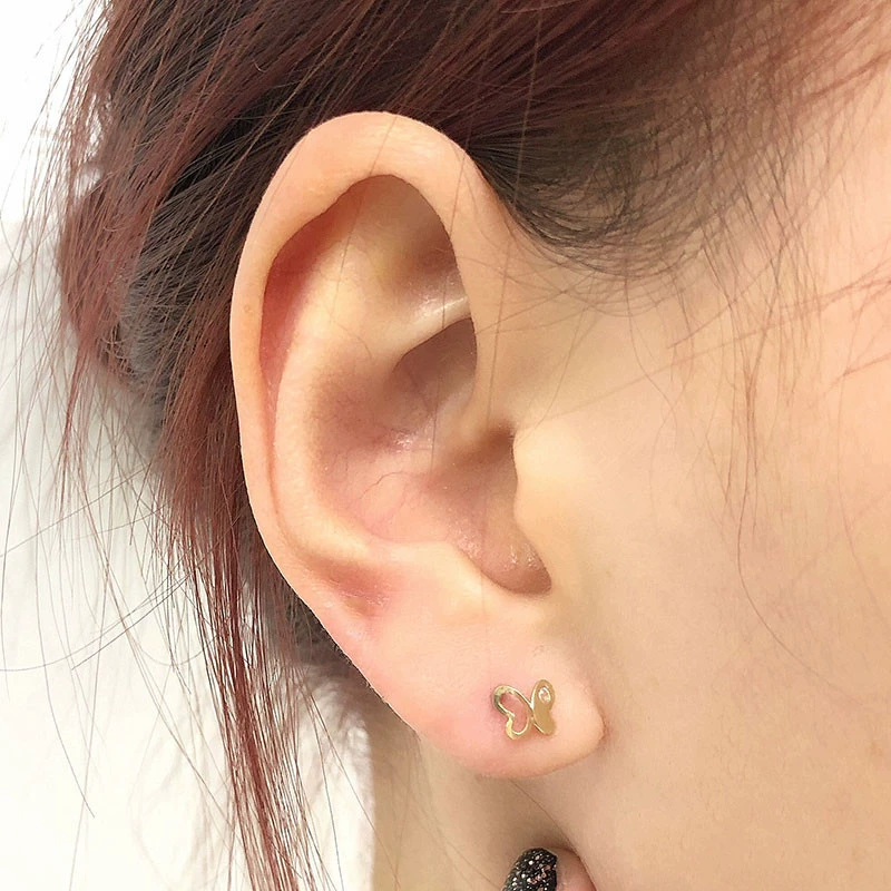 KLS1213 японские и корейские украшения 10K золото 14K золотые серьги одиночный бриллиант полые бабочки винтовые серьги