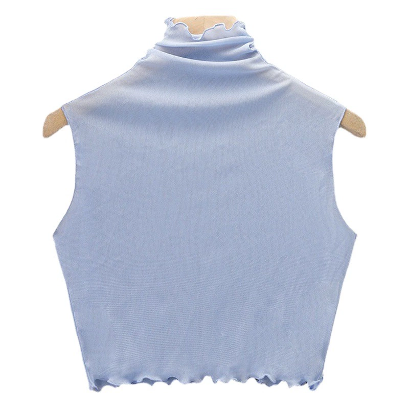 Новинка 2024, Женская сетчатая рубашка-свитер с искусственным воротником, универсальная рубашка с воротником-стойкой, нижняя часть рубашки с искусственным воротником и внутренней сеткой