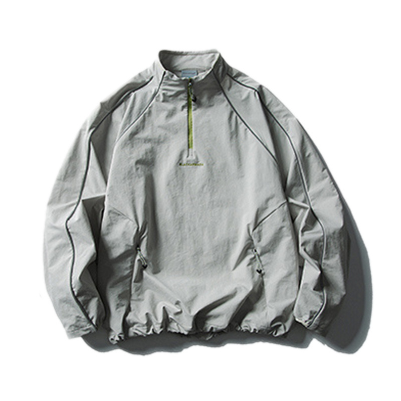 Wasserdichte, reflektierende Sportjacke für Herren, schnelltrocknend, lässiger Bergstil, Outdoor-Pullover mit halbem Reißverschluss und Stehkragen_voghion.com