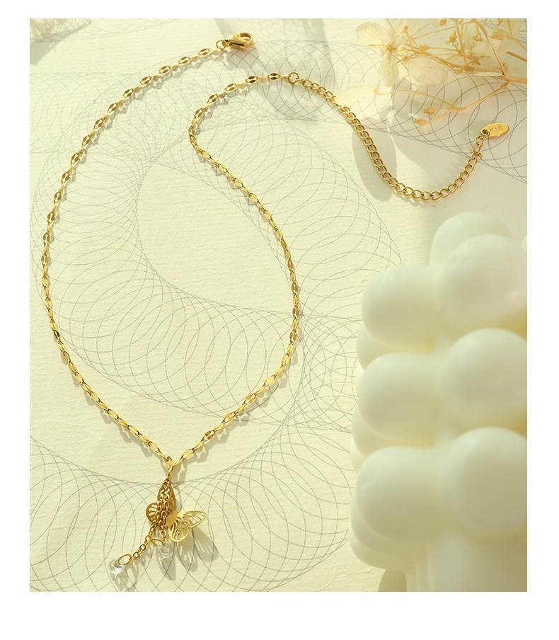 Simple Style Butterfly Titanium Steel Pendant Necklace Zircon Stainless Steel Necklaces_colorza_7