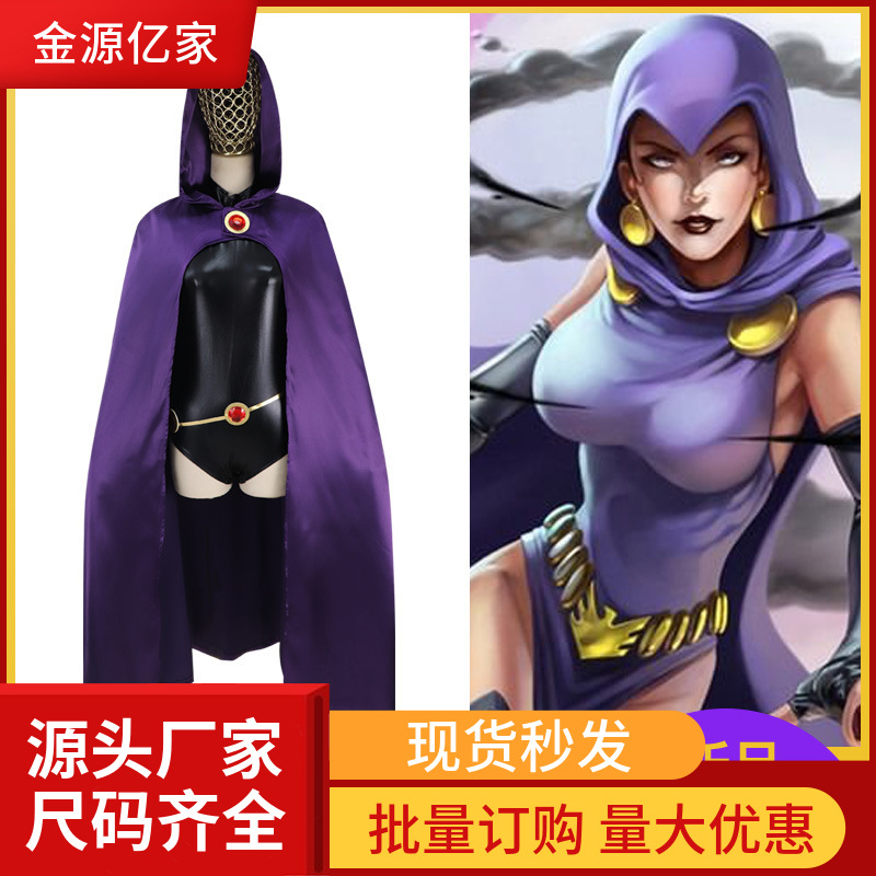 Nuevo disfraz de cosplay de la superheroína Raven de DC Comics, Teen Titans, estilo anime oscuro, en stock.